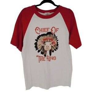 Ranch royalty Large red white short sleeve King of the ring Pig stock show